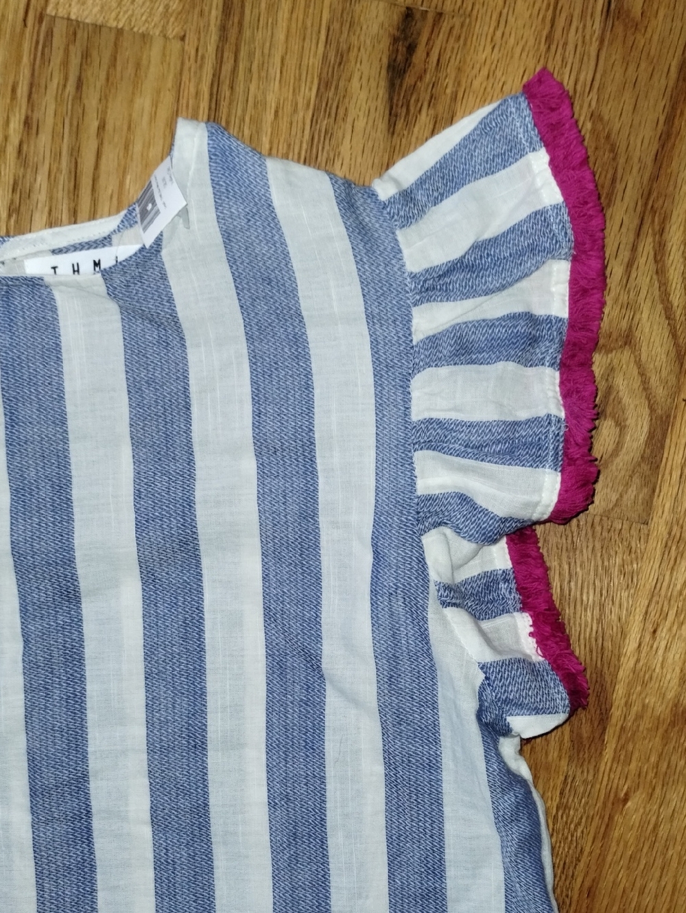 THML Blue and White Striped Flutter Sleeve Top with Pink Trim - Picture 3 of 7
